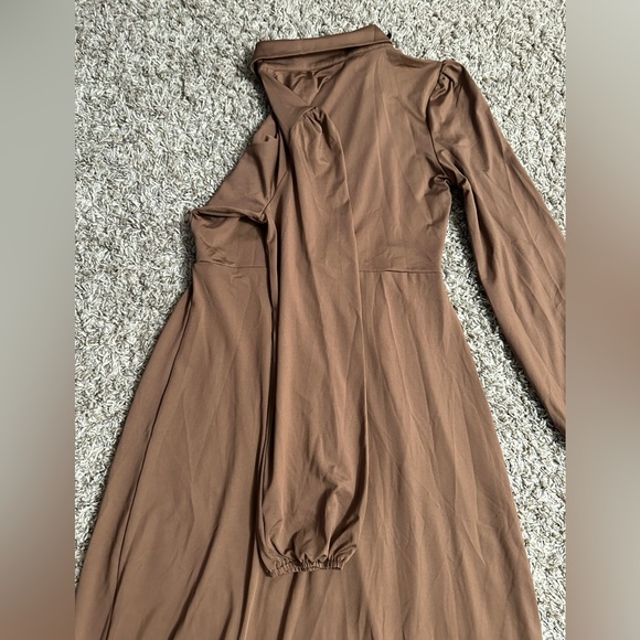 NWOT LONG BROWN DRESS WITH DOUBLE THIGH SPLITS - Picture 8 of 12